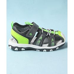 Cute Walk by Babyhug Velcro Closure Sandals With Lace Detailing - Grey & Neon Green