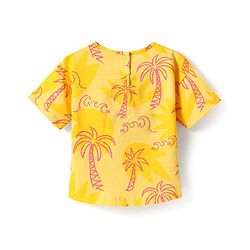 Babyhug Single Jersey Knit Half Sleeves Top & Shorts Co-Ord Set With Tree Print - Yellow