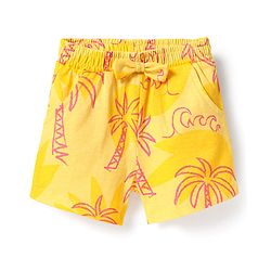 Babyhug Single Jersey Knit Half Sleeves Top & Shorts Co-Ord Set With Tree Print - Yellow