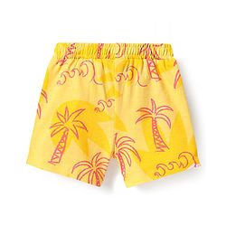 Babyhug Single Jersey Knit Half Sleeves Top & Shorts Co-Ord Set With Tree Print - Yellow