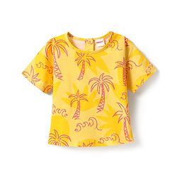 Babyhug Single Jersey Knit Half Sleeves Top & Shorts Co-Ord Set With Tree Print - Yellow