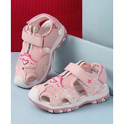 Cute Walk by Babyhug Sandals with Velcro Closure & Heart Applique - Pink