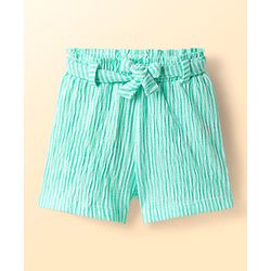 Babyhug Cotton Woven Frill Sleeves Top & Shorts Set with Stripes & Floral Applique - Aqua Blue