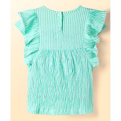 Babyhug Cotton Woven Frill Sleeves Top & Shorts Set with Stripes & Floral Applique - Aqua Blue