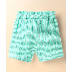 Babyhug Cotton Woven Frill Sleeves Top & Shorts Set with Stripes & Floral Applique - Aqua Blue