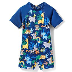 Babyhug Water Repellant Half Raglan Sleeves Legged Swimsuit With Animal Print - Navy Blue