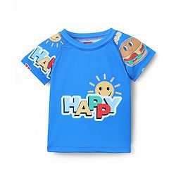 Babyhug Water Repellant Half Raglan Sleeves Two Piece Swimsuit with Typography Print - Blue
