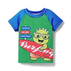Babyhug Cotton Water Repellant Half Raglan Sleeves Two Piece Swimming Suit with Dino Print - Blue & Green