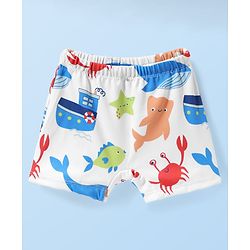 Babyhug Water Repellant Half Raglan Sleeves Two Piece Swimsuit With Fish Print - White & Blue