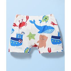 Babyhug Water Repellant Half Raglan Sleeves Two Piece Swimsuit With Fish Print - White & Blue