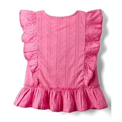 Babyhug Cotton Swiss Dot Woven Frill Sleeves Striped Top with Bow Applique - Dark Pink