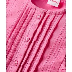 Babyhug Cotton Swiss Dot Woven Frill Sleeves Striped Top with Bow Applique - Dark Pink