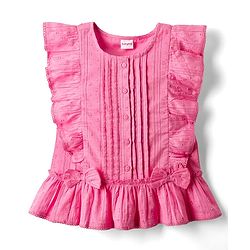 Babyhug Cotton Swiss Dot Woven Frill Sleeves Striped Top with Bow Applique - Dark Pink