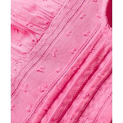 Babyhug Cotton Swiss Dot Woven Frill Sleeves Striped Top with Bow Applique - Dark Pink