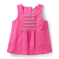 Babyhug Cotton Lurex Woven Sleeveless Smocked Top -Dark Pink