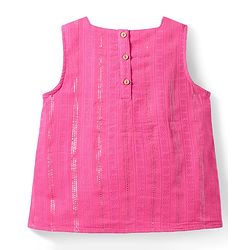 Babyhug Cotton Lurex Woven Sleeveless Smocked Top -Dark Pink