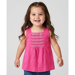 Babyhug Cotton Lurex Woven Sleeveless Smocked Top -Dark Pink