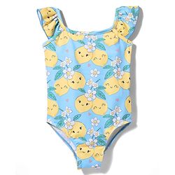 Babyhug Sleeveless Water Repellent Tropical Print V Cut Swimsuit - Light Blue