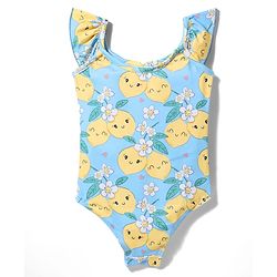 Babyhug Sleeveless Water Repellent Tropical Print V Cut Swimsuit - Light Blue