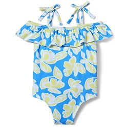 Babyhug Water Repellant Sleeveless V Cut Swimsuit with Floral Print - Blue