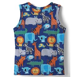 Babyhug 100% Cotton Single Jersey Knit Antibacterial Sleeveless Sando with Stripes & Animal Print Pack of 3 - Blue