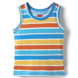Babyhug 100% Cotton Single Jersey Knit Antibacterial Sleeveless Sando with Stripes & Animal Print Pack of 3 - Blue
