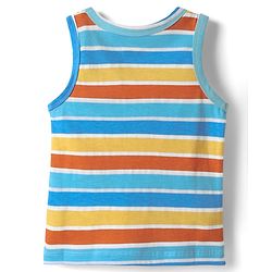 Babyhug 100% Cotton Single Jersey Knit Antibacterial Sleeveless Sando with Stripes & Animal Print Pack of 3 - Blue