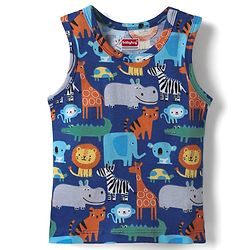 Babyhug 100% Cotton Single Jersey Knit Antibacterial Sleeveless Sando with Stripes & Animal Print Pack of 3 - Blue