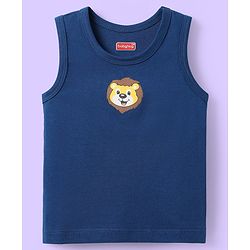 Babyhug 100% Cotton Knit Antibacterial Sleeveless Sandos With Stripes & Animal Print Pack Of 3 - Navy Blue White & Yellow