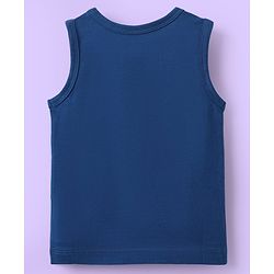Babyhug 100% Cotton Knit Antibacterial Sleeveless Sandos With Stripes & Animal Print Pack Of 3 - Navy Blue White & Yellow