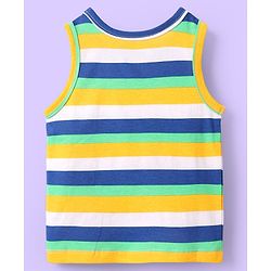 Babyhug 100% Cotton Knit Antibacterial Sleeveless Sandos With Stripes & Animal Print Pack Of 3 - Navy Blue White & Yellow