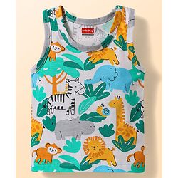 Babyhug 100% Cotton Single Jersey Knit Antibacterial Sleeveless Sando Vests with Animal Print Pack of 3 - Multicolor