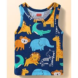 Babyhug 100% Cotton Single Jersey Knit Antibacterial Sleeveless Sando Vests with Animal Print Pack of 3 - Multicolor