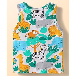 Babyhug 100% Cotton Single Jersey Knit Antibacterial Sleeveless Sando Vests with Animal Print Pack of 3 - Multicolor