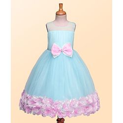 Babyhug Woven Sleeveless Fit & Flare Party Dress With Floral & Bow Applique - Light Blue & Pink