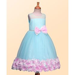 Babyhug Woven Sleeveless Fit & Flare Party Dress With Floral & Bow Applique - Light Blue & Pink