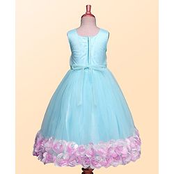 Babyhug Woven Sleeveless Fit & Flare Party Dress With Floral & Bow Applique - Light Blue & Pink