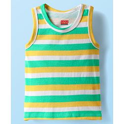 Babyhug 100% Cotton Antibacterial Sleeveless Sando With Stripes & Animal Print Pack Of 3 - Navy Blue Yellow & White