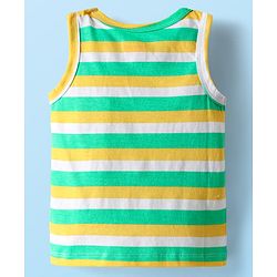 Babyhug 100% Cotton Antibacterial Sleeveless Sando With Stripes & Animal Print Pack Of 3 - Navy Blue Yellow & White