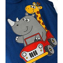 Babyhug 100% Cotton Antibacterial Sleeveless Sando With Stripes & Animal Print Pack Of 3 - Navy Blue Yellow & White