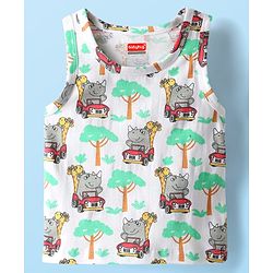 Babyhug 100% Cotton Antibacterial Sleeveless Sando With Stripes & Animal Print Pack Of 3 - Navy Blue Yellow & White
