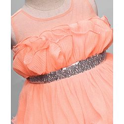 Babyhug Woven Sleeveless Ruffled Party Dress With Sequins - Pink