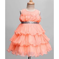 Babyhug Woven Sleeveless Ruffled Party Dress With Sequins - Pink