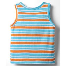 Babyhug 100% Cotton Single Jersey Knit Sleeveless Antibacterial Sando With Stripes Dino &  Star Print Pack Of 3 - Orange Light Blue & Navy Blue