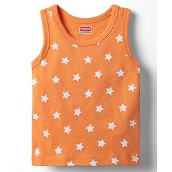 Babyhug 100% Cotton Single Jersey Knit Sleeveless Antibacterial Sando With Stripes Dino &  Star Print Pack Of 3 - Orange Light Blue & Navy Blue