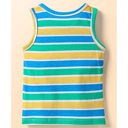Babyhug 100% Cotton Antibacterial Sando With Stripes & Animal Print Pack Of 3 - Light Blue Yellow & Turquoise