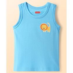 Babyhug 100% Cotton Antibacterial Sando With Stripes & Animal Print Pack Of 3 - Light Blue Yellow & Turquoise