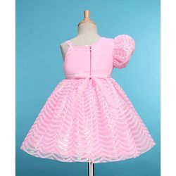 Babyhug Woven Half Sleeves Party Dress With Bow Corsage & Sequin Design- Pink