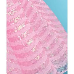 Babyhug Woven Half Sleeves Party Dress With Bow Corsage & Sequin Design- Pink