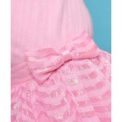 Babyhug Woven Half Sleeves Party Dress With Bow Corsage & Sequin Design- Pink